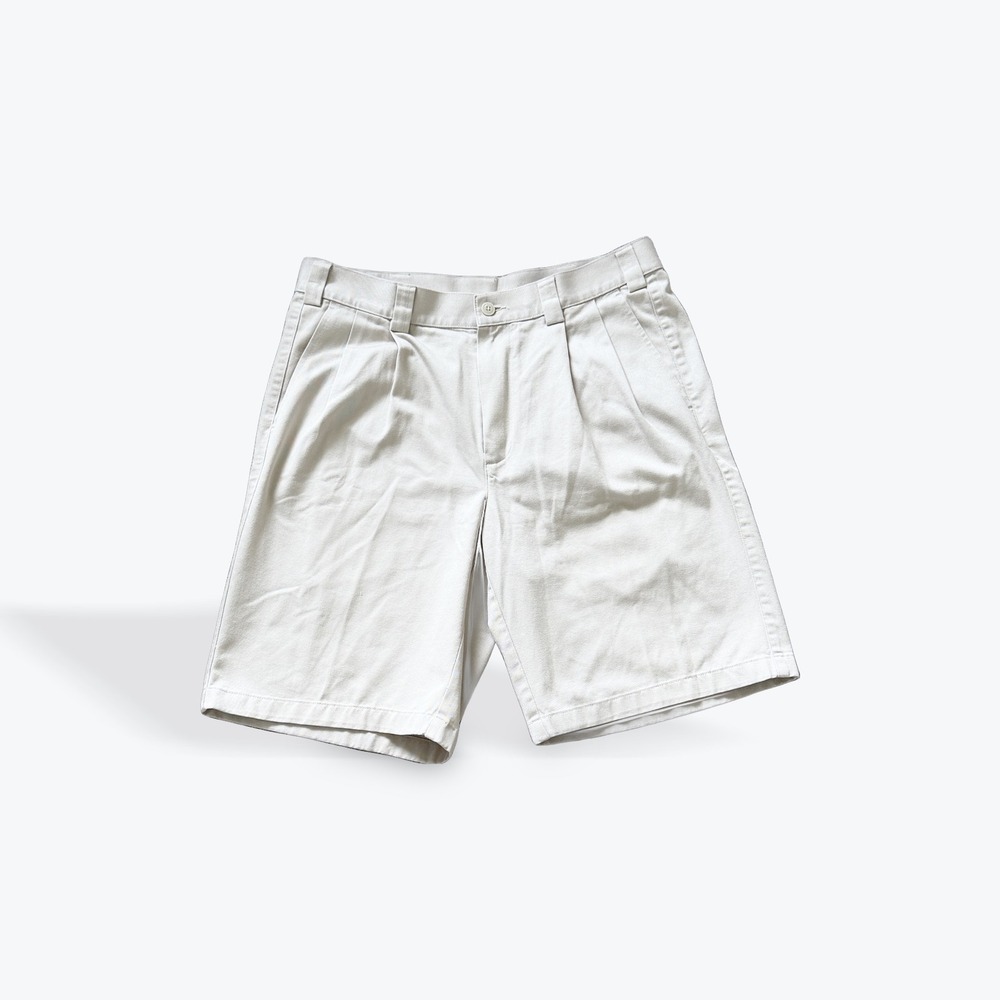 Ashworth Golf Mens 32W Pleated Khaki Shorts EZTECH HIDEF Luxury Cotton Stone